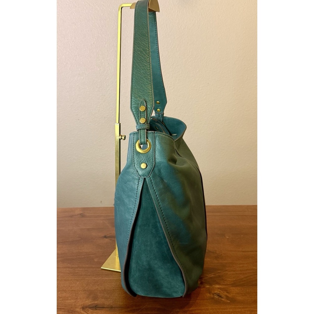 Sold Out Teal American Leather Co. Summit Large Zip-Top Leather & Suede Hobo - Picture 4 of 8